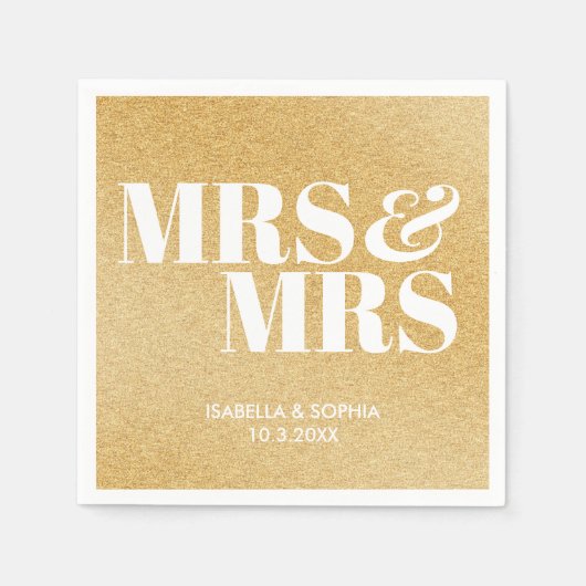 Gold Glitzer Mrs & Mrs Bride Personalisiert Weddin Serviette (Vorderseite)