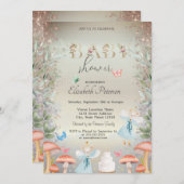 Gold Glitzer Mushrooms Baby Mouses Kinderdusche Einladung (Vorne/Hinten)