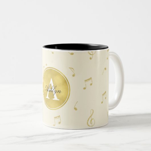 Gold Glitzer Musiknoten Abstrakt Monogram Zweifarbige Tasse (VorderseiteRechts)