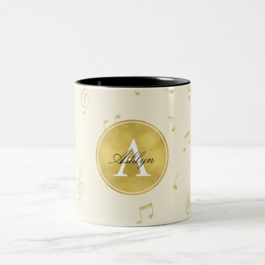 Gold Glitzer Musiknoten Abstrakt Monogram Zweifarbige Tasse (Mittel)