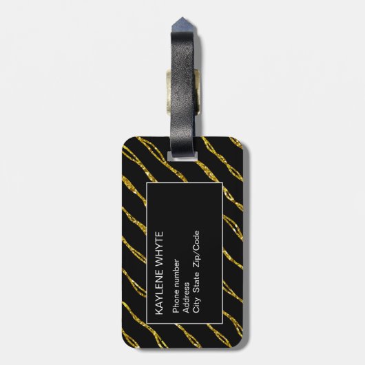 Gold-Glitzer-Muster und Schwarzes Gepäck Gepäckanhänger (Rückseite vertikal)