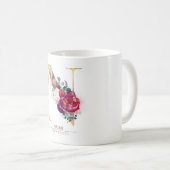 Gold Glitzer N Monogram Floral Burgund Red Kaffeetasse (VorderseiteRechts)