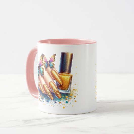 Gold Glitzer Nageltechniker Tasse (Vorderseite Links)