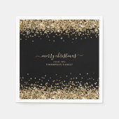 Gold Glitzer Name Black Frohe Weihnachten Serviette (Vorderseite)