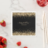 Gold Glitzer Name Black Happy Birthday Serviette (Beispiel)