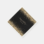 Gold Glitzer Name Black Happy Birthday Serviette (Ecke)