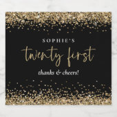 Gold Glitzer Name Cheers 21. Black Schaumweinetikett (Einzelnes Label)