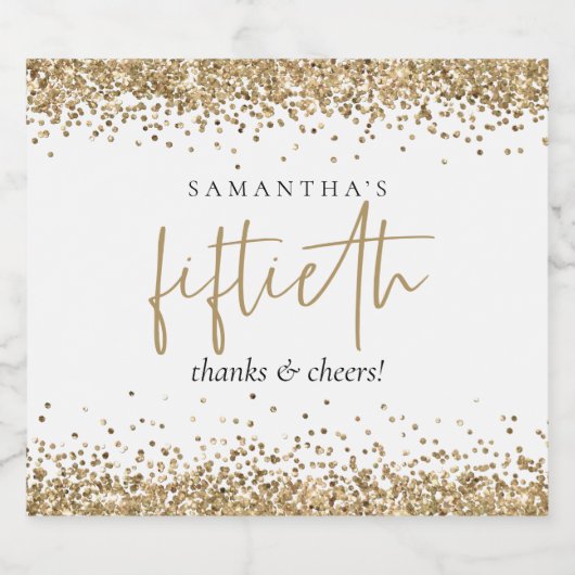 Gold Glitzer Name Cheers Fiftieth Birthday Schaumweinetikett (Einzelnes Label)