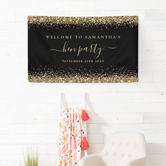 Gold Glitzer Name Datum Willkommen beim Hen Party  Banner (Insitu)