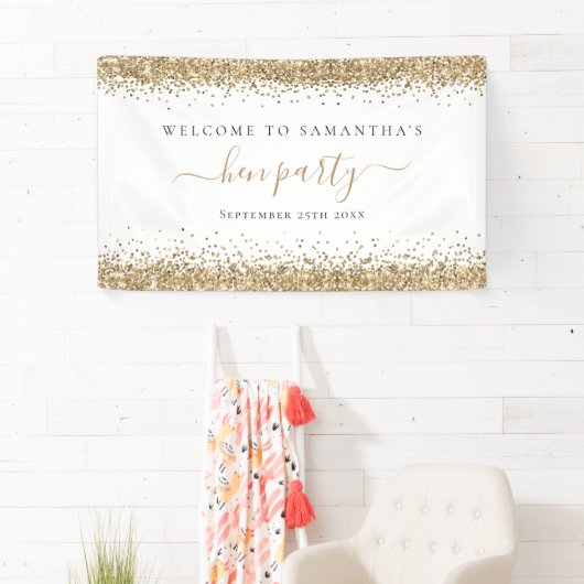 Gold Glitzer Name Datum Willkommen im Hen Party Banner (Insitu)