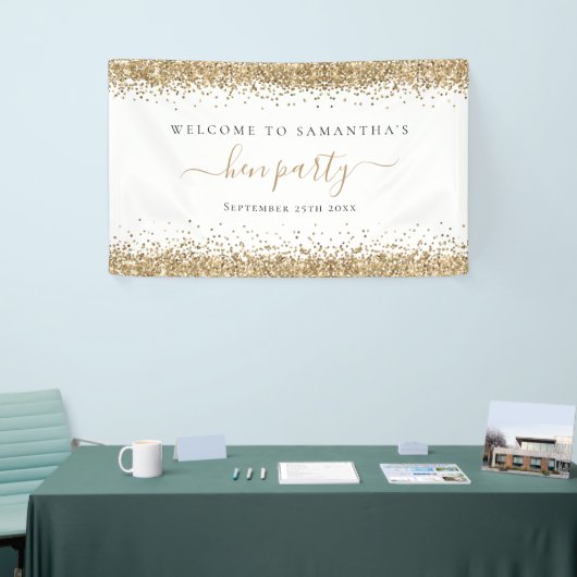 Gold Glitzer Name Datum Willkommen im Hen Party Banner (Messeveranstaltung)