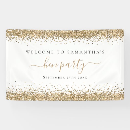 Gold Glitzer Name Datum Willkommen im Hen Party Banner (Horizontal)