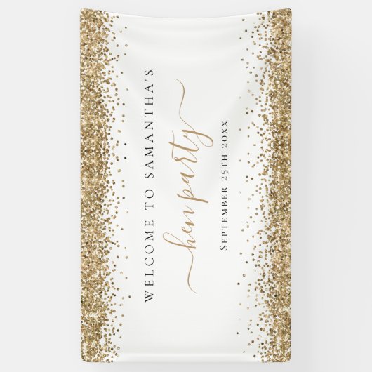 Gold Glitzer Name Datum Willkommen im Hen Party Banner (Vertikal)