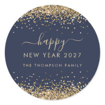 Gold Glitzer Name Navy Blue Happy New Year 2026