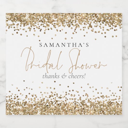 Gold Glitzer Name Script-Brautparty Schaumweinetikett (Einzelnes Label)