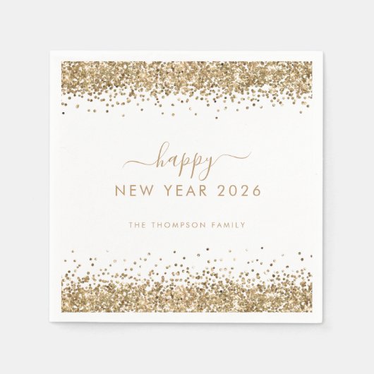 Gold Glitzer Name White Happy New Year 2026 Serviette (Vorderseite)
