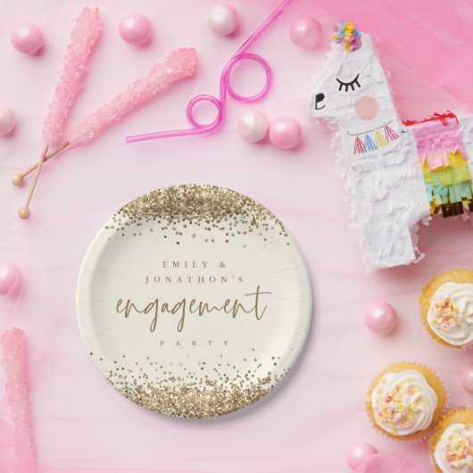 Gold-Glitzer-Namen Cream-Engagement-Partei Pappteller (Party)