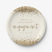 Gold-Glitzer-Namen Cream-Engagement-Partei Pappteller (Vorderseite)