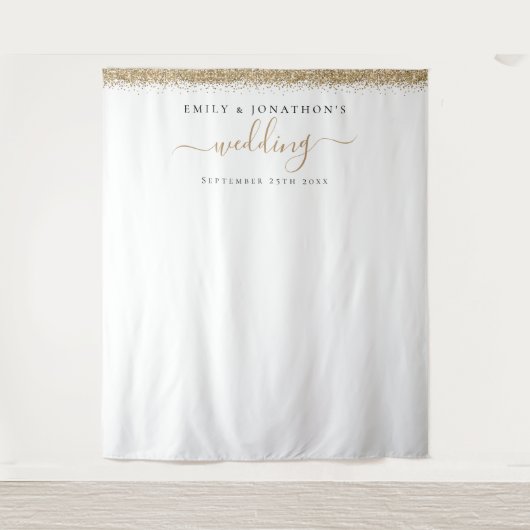 Gold Glitzer Names Wedding Foto Hintergrund Wandteppich (Vorderseite)