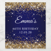 Gold Glitzer Navy Blue 60. Geburtstag Weinetikett (Einzelnes Label)
