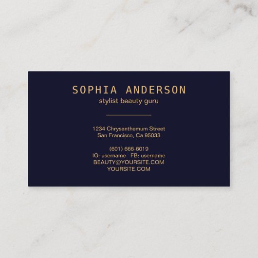 Gold Glitzer Navy Blue Agate & Signature Script Visitenkarte (Rückseite)