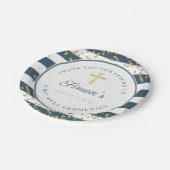 Gold Glitzer Navy Blue First Heilige Kommune Pappteller (Schrägansicht)