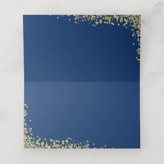 Gold Glitzer Navy Blue First Heilige Kommune Platzkarte (Innenseite Aufgefaltet)