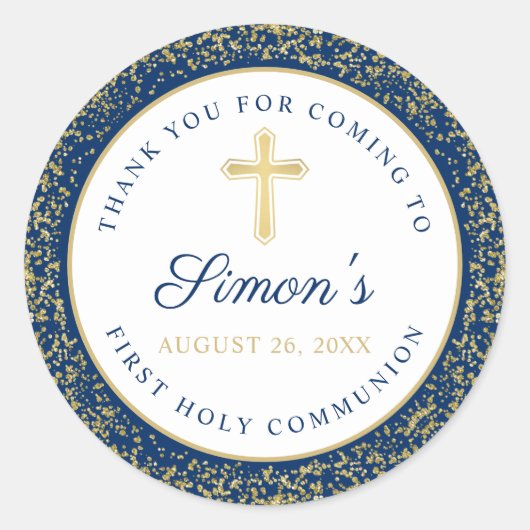 Gold Glitzer Navy Blue First Heilige Kommune Runder Aufkleber (Vorderseite)