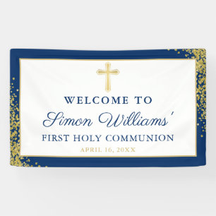 Gold Glitzer Navy Blue First Heilige Kommunion Ban Banner