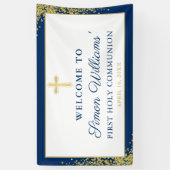 Gold Glitzer Navy Blue First Heilige Kommunion Ban Banner (Vertikal)