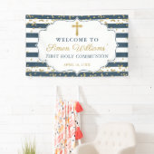 Gold Glitzer Navy Blue First Heilige Kommunion Ban Banner (Insitu)