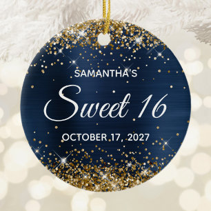 Gold Glitzer Navy Blue Foil Sweet 16 Geburtstag Keramik Ornament