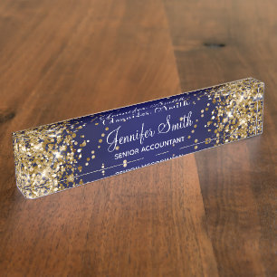 Gold Glitzer Navy Blue Gradient Namensplakette