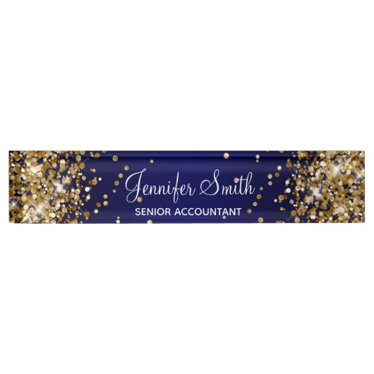 Gold Glitzer Navy Blue Gradient Namensplakette (Vorderseite)