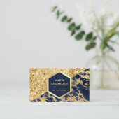 Gold Glitzer Navy Blue Marmor Makeup Artist Visitenkarte (Stehend Vorderseite)