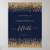 Gold Glitzer Navy Blue Script Willkommen 50. Party Poster (Vorne)