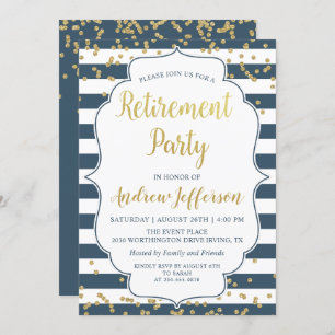 Gold Glitzer Navy Blue Surprise Retirement Party Einladung