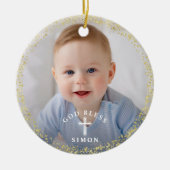 Gold Glitzer Navy Blue Wreath Taufe Foto Keramik Ornament (Vorne)