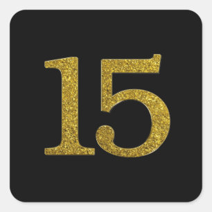 Gold Glitzer Nummer 15 Großer Schriftart Quadratischer Aufkleber