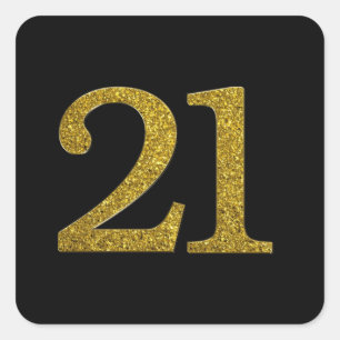 Gold Glitzer Nummer 21 Breiter Schriftart Quadratischer Aufkleber