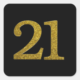 Gold Glitzer Nummer 21 Weitläufiger Schriftart Quadratischer Aufkleber