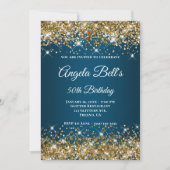 Gold Glitzer Ocean Blue Ombre Extravagant Monogram Einladung (Vorderseite)