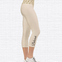 Gold Glitzer Om Symbol High Waisted Capri Leggings