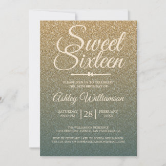 Gold Glitzer Ombre Emerald Sweet 16 Geburtstag Einladung