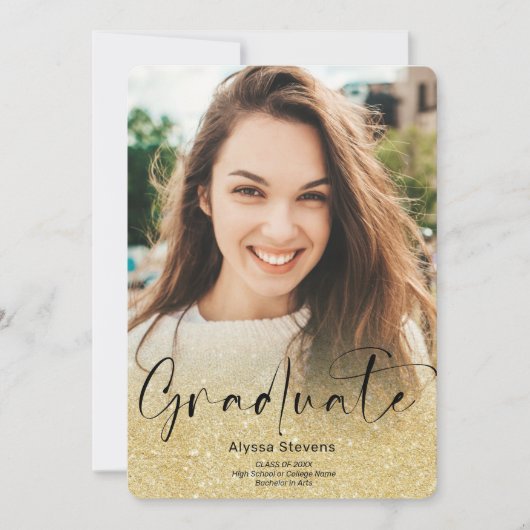 Gold Glitzer ombre script 4 Fotos Abschluss Ankündigung (Vorderseite)