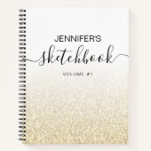 Gold Glitzer Ombre Sketchbook Name Notizblock (Vorderseite)
