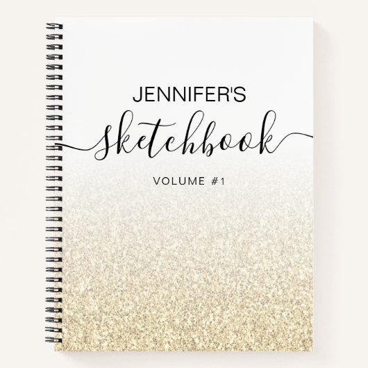 Gold Glitzer Ombre Sketchbook Name Notizblock (Vorderseite)