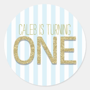 Gold Glitzer ONE 1. Geburtstag Gastgeschenk Sticke Runder Aufkleber
