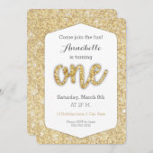 Gold Glitzer "One" Erster Geburtstag Einladung (Vorne/Hinten)