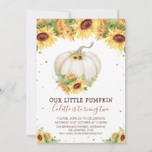 Gold Glitzer One Sunflower Pumpkin Birthday Invita Einladung